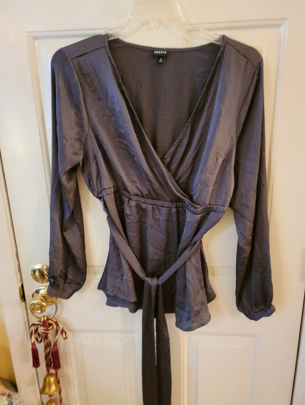Torrid Slate Gray Wrap Blouse with Tie Waist